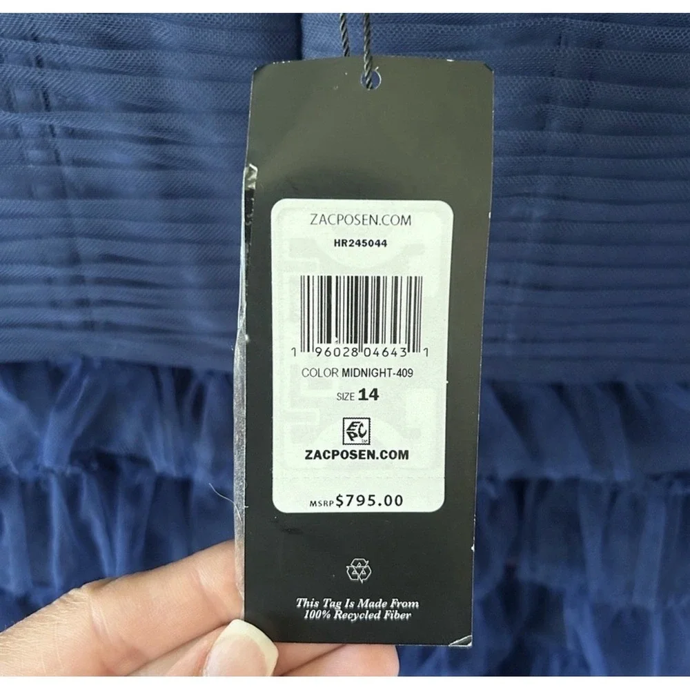 Zac Posen $795 Tiered Ruffle Midnight Navy Gown Dress 14 NWT - Picture 10 of 12